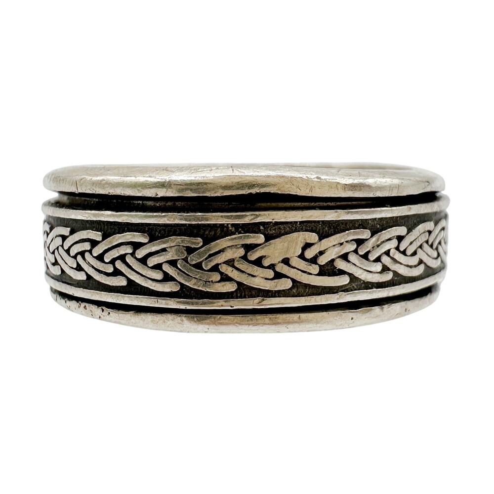 Vtg Mens Celtic Spinner Ring Sterling Silver Braided 90s Fashion 925 Size 10.25